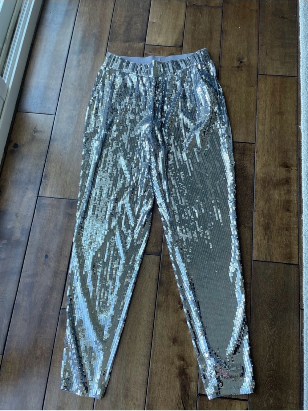 Michael Kors Silver Sequin Track Joggers with Metallic Shine Size M